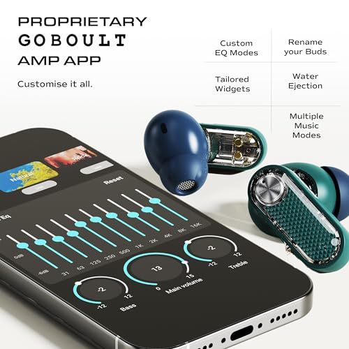 Image of GOBOULT Mustang Sprint in Ear Earbuds with 60H Playtime, Amp App Support, 32dB Active Noise Cancellation, Quad Mic ENC, Dual Device Pairing, 10mm Drivers, BTv 6.0 TWS (Neon Green)
