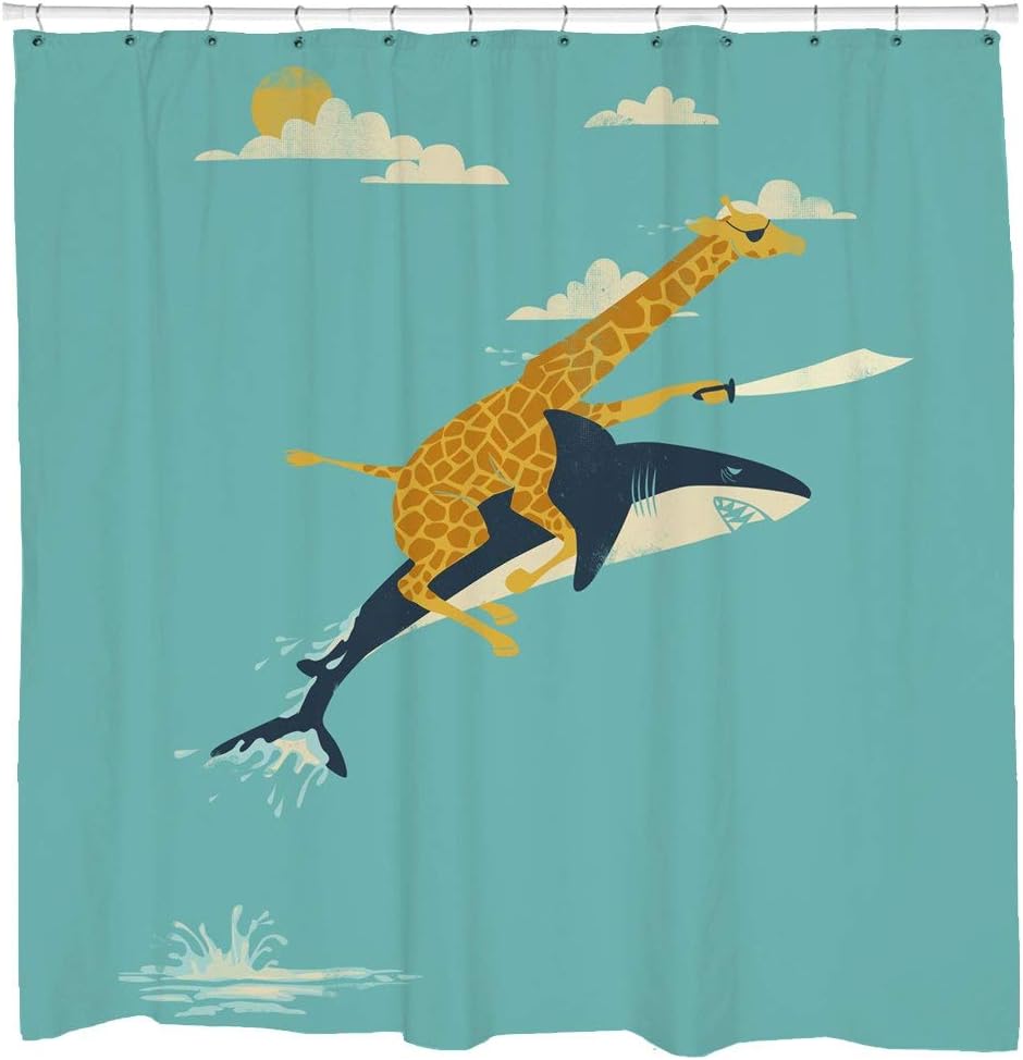 Sharp ShirterFun Shower Curtain Set Giraffe Riding Shark Adventure Theme Awesome Bathroom Decor 71x74 Hooks Included