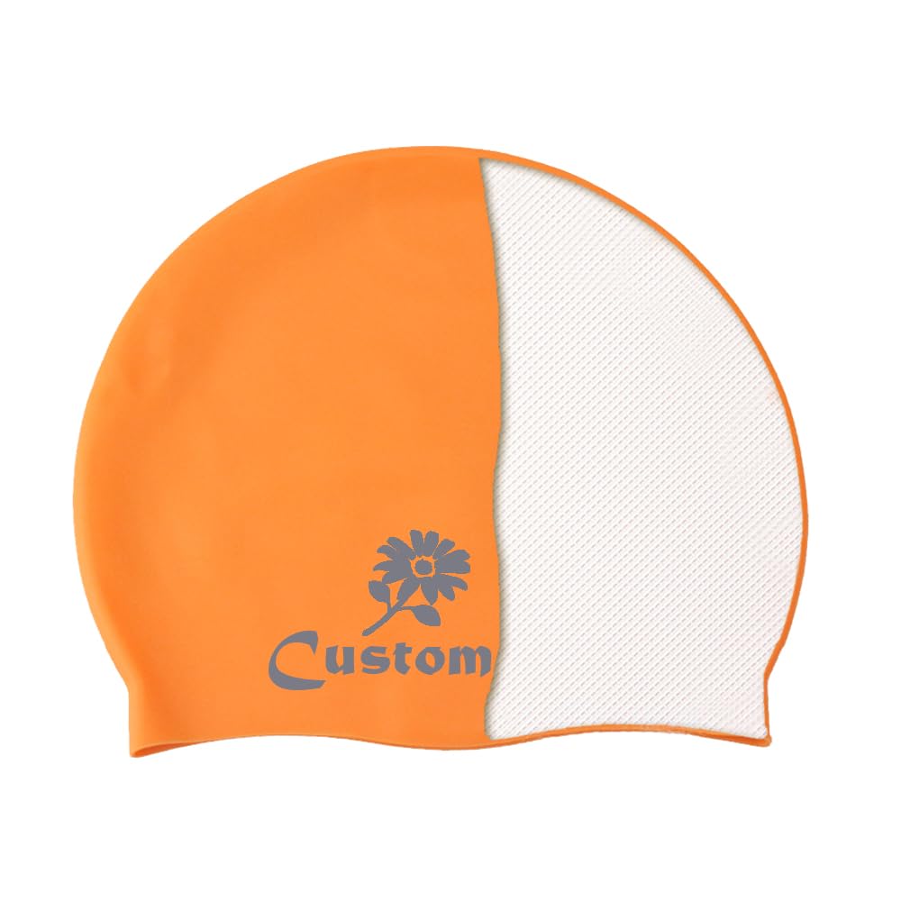 Custom Swim Caps Funny Men Women Kids Boy Girl, Personalized Swimming Cap Bathing Hat Silicone Bulk - Customizable Personal Name Images for Swimmers Short or Medium Length Hair, Colorful Options