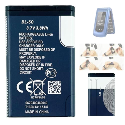 Aousavo Batterie de rechange BL-5C 1200 mAh BL-5C compatible avec uleway GSM G380D pour téléphone portable seniors
