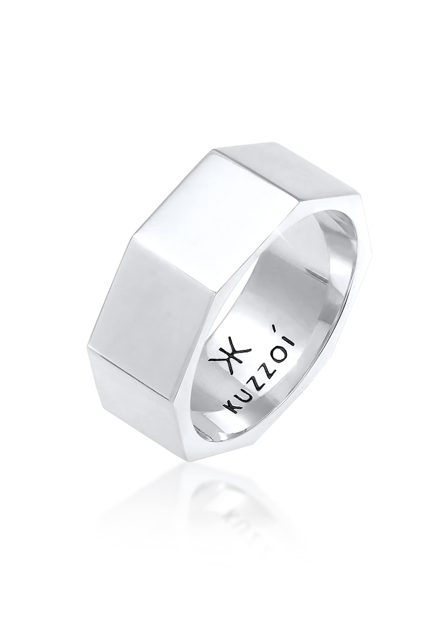 Kuzzoi Anello da uomo in argento sterling 925, ampio anello in argento sterling (9 mm) con design esagonale, anello alla moda da uomo, lucido, misura anello 60-66, 0609972220