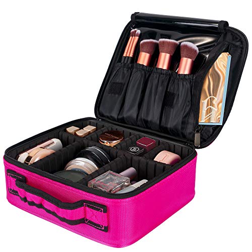 Preisvergleich Produktbild Lukovee Kosmetikkoffer Kosmetiktasche mit verstellbaren Trennern Reisetasche Makeup Tasche, Rot