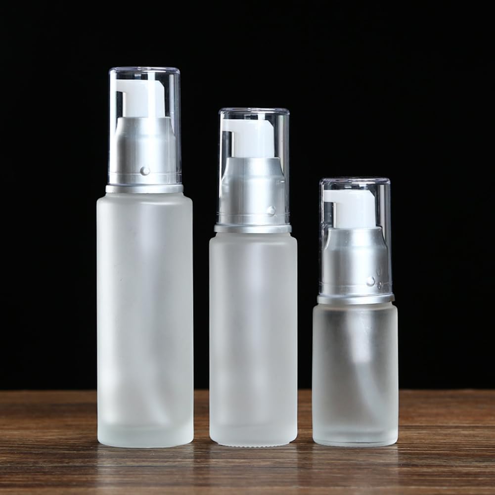 Upstore 2Pcs 100ml/3.4oz Empty Glass Lotion Pump Bottles Travel Frosted Lotion Dispenser Makeup Cosmetic Container Storage Bottles for Essential Oils Lotions Cream Foundation - Image 3