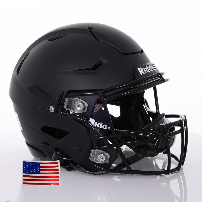 Green Gridiron - Riddell SpeedFlex Adult w/Black SF-2BD Facemask + Chrome US Helmet Flag Decal