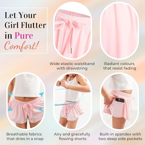 Dancina Girls Ombre Butterfly Shorts - Flowy Athletic 2-in-1 Preppy Skorts with Inner Pockets and Liner for Kids Ages 2-163