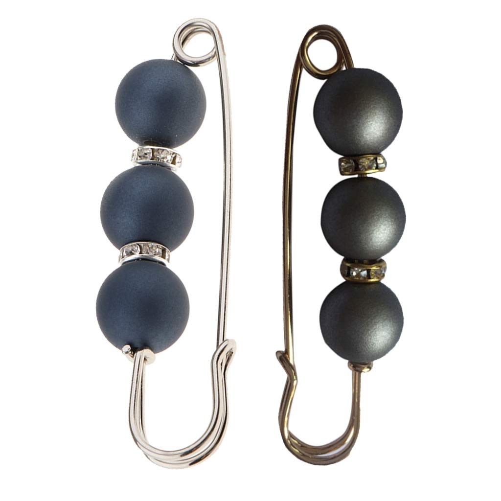 Hellery 2Pcs Large Faux Pearl Safety Brooch Pin For Kilt Scarf Shawl Sweater Lady Corsage