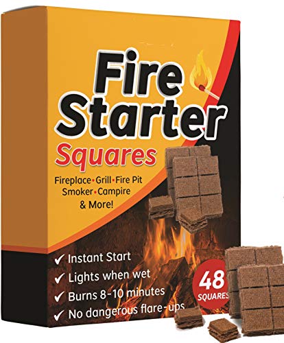 Bangerz Sunz Fire Starter Squares 48, Fire Starters for Fireplace, Wood Stove & Grill, Camp Fire Pit Charcoal Starters 50B, USA Made