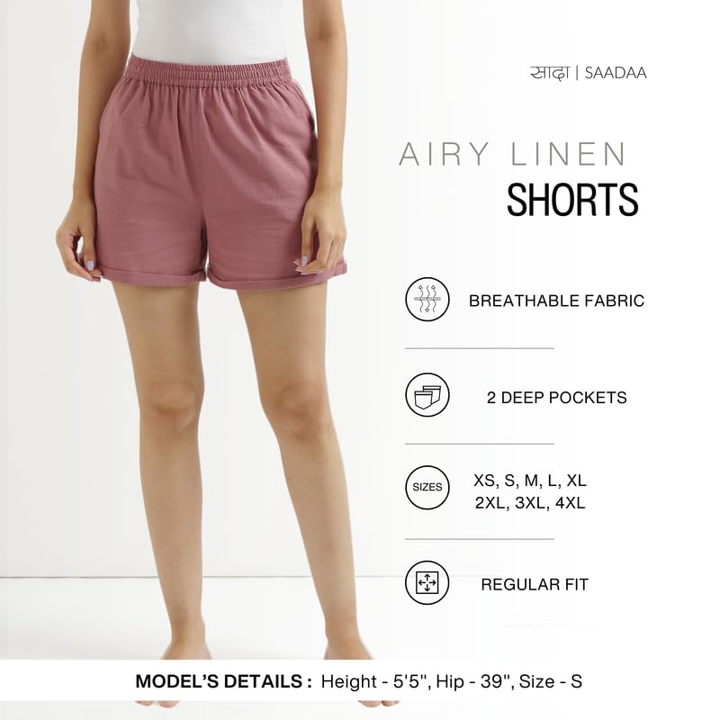 Image of SAADAA Women's Shorts Pants Cotton Linen Fabric 2 Deep Pockets