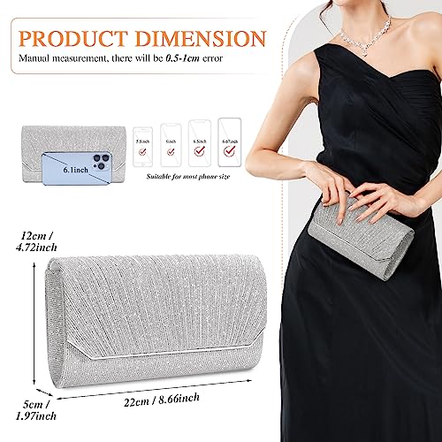 Image of Ladies Pleated Evening Clutches Glitter Envelope Handbag Elegant Small Shoulder Bag for Wedding Party Prom Bridal