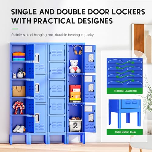 INTERGREAT Metal Locker Cabinet for School Office Gym Metal Storage Locker for Employees Students Steel Locker Triple Tier with 5 Door Blue - Image 5