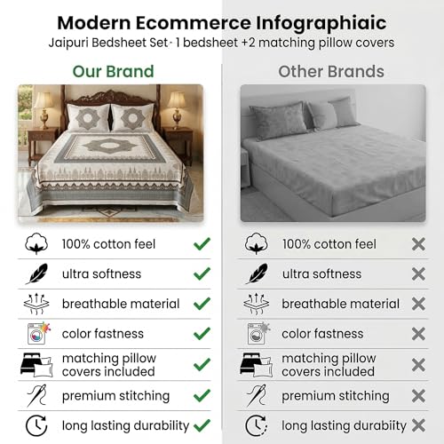 Image of BSB HOME 240 TC Cotton King Size Bedsheet, Premium Soft Double Bed Sheet, Breathable & Skin Friendly Bed Cover, Elegant Printed Bedsheet, Durable, 90 x 100 Inches (229 x 254 cm) - Warm Pearl