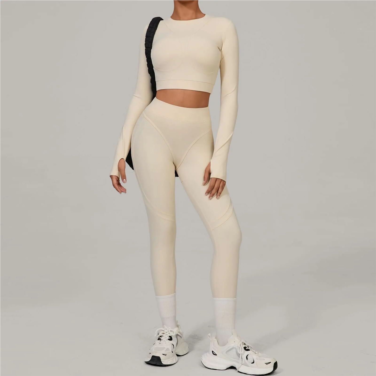 Set da yoga da donna Set da yoga donna Sport Fitness Vita alta Pesca Anca Skinny Grinding Corsa all'aperto a maniche lunghe
