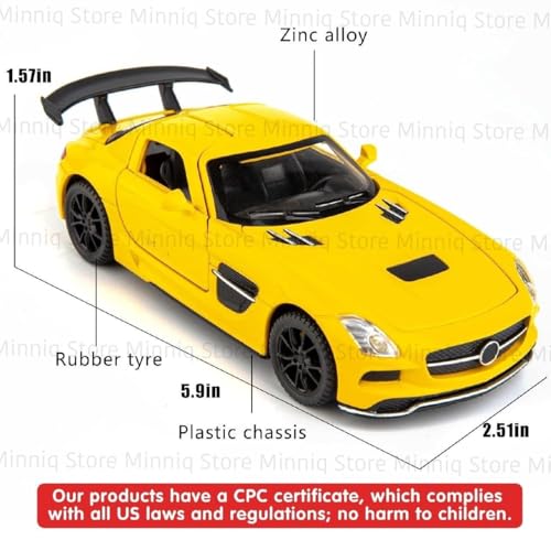 Image of 1 /32 Merceedes Benz SLS AMG GT Future Model Car - Exclusive Alloy Metal Pullback Toy with Openable Doors, Lights, and Music for Kids (1:32 Merceedes SLS- Yellow)