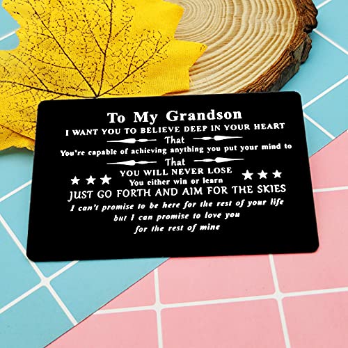 Engraved Wallet Insert Card for Grandson Gift from Grandma Grandpa,Grandson Birthday Gift,Grandparents Inspirational Grandson Gift,Grandson Graduation Gift for Men Boys Deployment Gifts to My Grandson