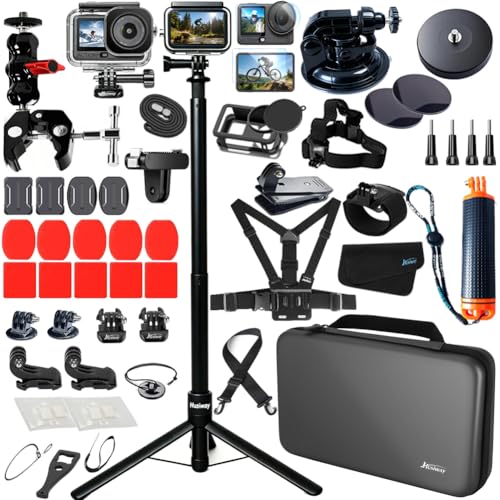 Husiway Accessories Kit for DJI Osmo Action 6 Aluminum Alloy Bike Mount Selfie Stick Tripod Waterproof Housing Magnetic Mount with Chest Strap Head Mount Carrying Case DJ6B (DJI OSMO ACTION6)
