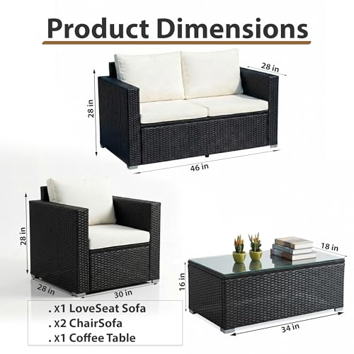Image of OUTLIVING Outdoor 4 Seater Sofa Set | Balcony Sofa | Patio Furniture Sets | Conversation Sets | Wicker | Garden | Balcony | (Black-White)