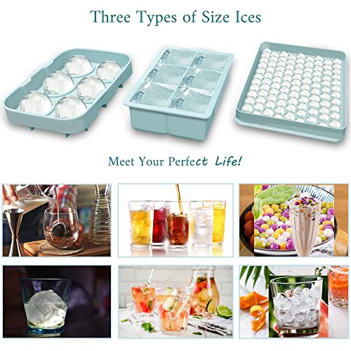 Ice Cube Tray,(Set Of 4) Ice Trays For Freezer With Lid & Bin, Mini Round Ice Ball Trays And Silicone Large Square Ice Tray & Sphere Ice Cube Mold For Cocktail Bourbon Chilling Drinks Coffee Juice #TOP4