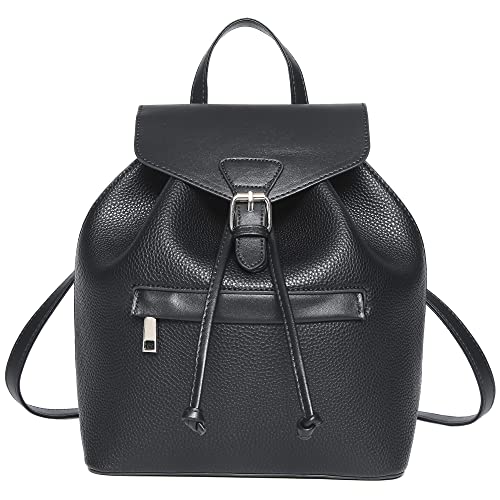 Mochila pequeña para mujer de cuero PU suave de dos tonos Mini City Day Bag, Negro, S, Mochilas Daypack Cover