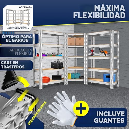 Miniatura 5 de Kesser Estantería Esquinera Para Cargas Pesadas, Para Sótano, 180 X 75 X 40 Cm, Hasta 875 Kg, 5 Estantes Ajustables, Tablero De Fibra De Densidad Media De Metal, Estantería Para Taller, Sótano