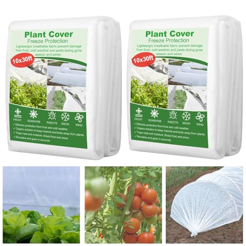 SPORTYOUTH Plant Covers Freeze Protection 2 Packs 10x30 ft 1.2 oz Thicker Frost Cloth Frost Blankets Large Garden Floating Row Cover for Outdoor Plants Winter Cold Frost Pests Protection, White