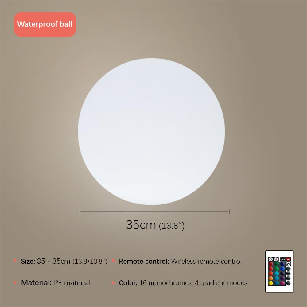 Luz LED de bola de jardín Recharable, lámpara impermeable para patio al aire libre para paisaje y decoración del hogar, iluminación de 35 cm (1 unidad)