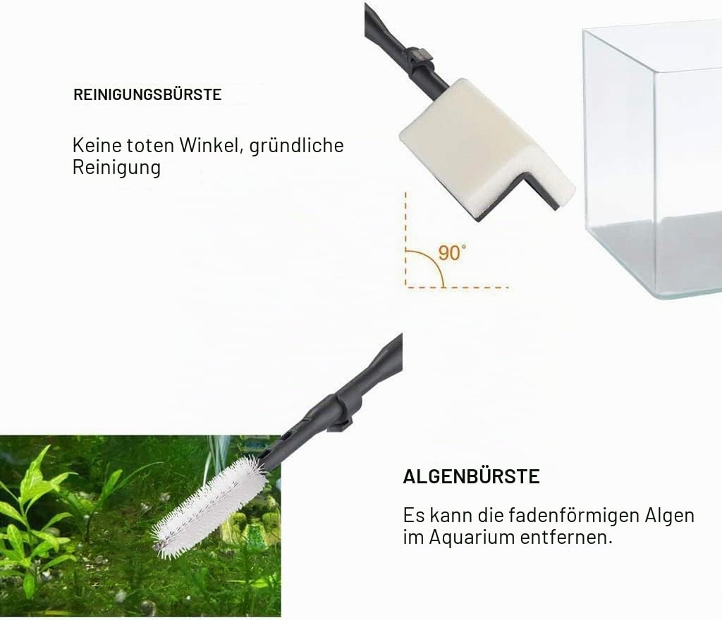 Boxtech Aquarium Reinigungswerkzeuge 6 in 1 Reiniger Set | Algenschaber, Glasschwamm, Kiesbesen, Rohrbürste, Netz,Reinigungswerkzeug fürs Fish Tank