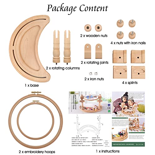 Image of ZOCONE Multifunctional Beech Wood Embroidery Hoop Stand with 2 Pcs 6'' 8'' Embroidery Hoops, Adjustable Rotated Embroidery Stand Cross Stitch Stand, Embroidery Hoop Holder for Embroidery Project (D)