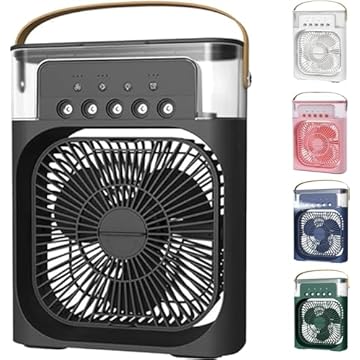 Ventilador Portátil 3 Em 1 Mini Ar Condicionado Umidificador E Climatizador Com LED Tanque De Água De 600ml 3 Velocidades De Vento E Pulverizador de 5 Furos 4 Cores Disponíveis (PRETO)