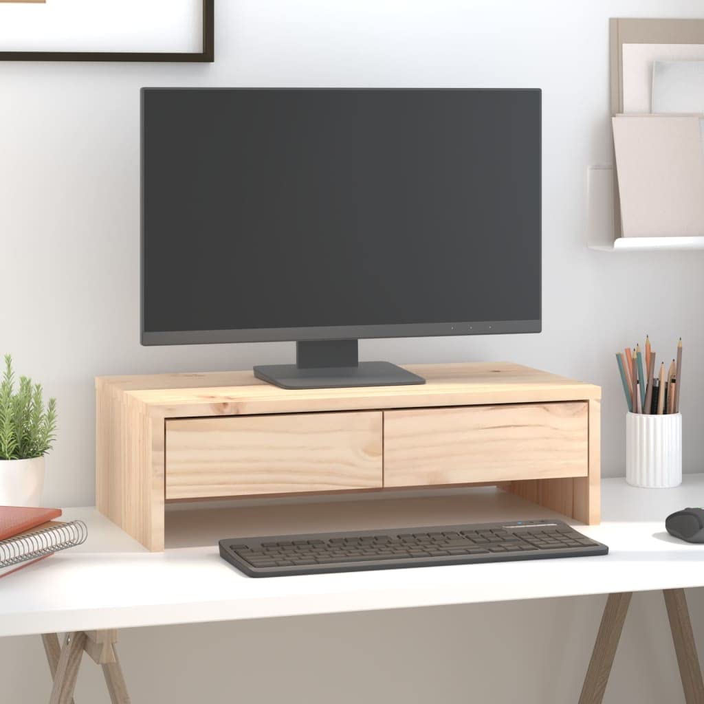 Mangloder - Supporto per monitor in legno di pino massiccio, 50 x 27 x 15 cm, per lavoro ergonomico in casa e ufficio, con spazio di archiviazione e gestione dei cavi, adatto come scrivania per