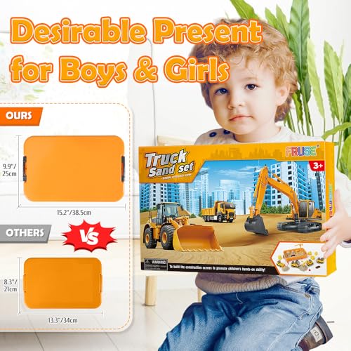 FRUSE Magic Toy Sand Für Kinder,Magic Spielsand Koffer mit Sand,4 Baufahrzeuge,4 Sandformen, Spielsand Baukasten,Sensorisch Sandspielzeug Spielsand für Jungen Mädchen Alter 3 4 5 6 7+ Jahre Alt