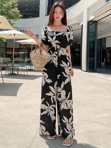 Image of LITZO Dress for Women | Long Rayon Dress for Women's | Floral Wide Leg Long Jumpsuit with Pockets | Regular Jumpsuit for Women (137-138)