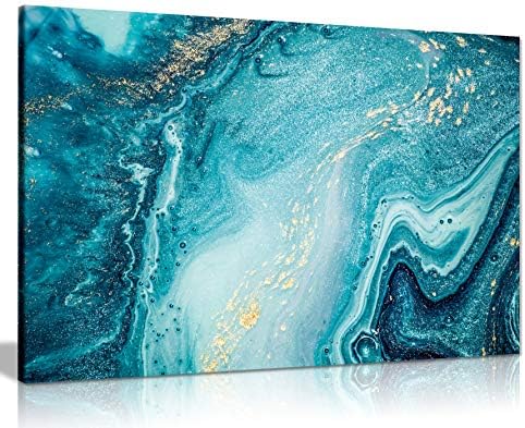 Panther Print, Canvas Wall Art, Framed Prints for Walls of Bedroom & Living Room, Teal Accessories for Home, Blue Teal Gold Marble, Print for Special Occasions (36x24 Inch)