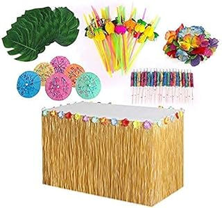 DEI 109 Pezzi Decorazioni Tropicali per Feste Hawaii, Gonna da Tavolo con Nappe Foglie di Palma Fiori Hawaiani Ombrelli Multicolori E Cannucce A Tema Foresta Pluviale nella Giungla sulla Spiaggia