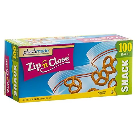 Plastimade Zip'n'Close Disposable Plastic Resealable Snack Bags, 100 Bags, Premium Seal, Great for Home, School, Office, Traveling, Snacks, Food Prep, Or Any Storage Needs (1 Packs) Cover