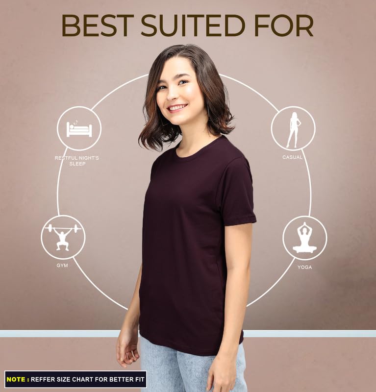 Image of Sleepynuts Women Boyfriend Plain Round Neck Half Sleeve T-Shirt