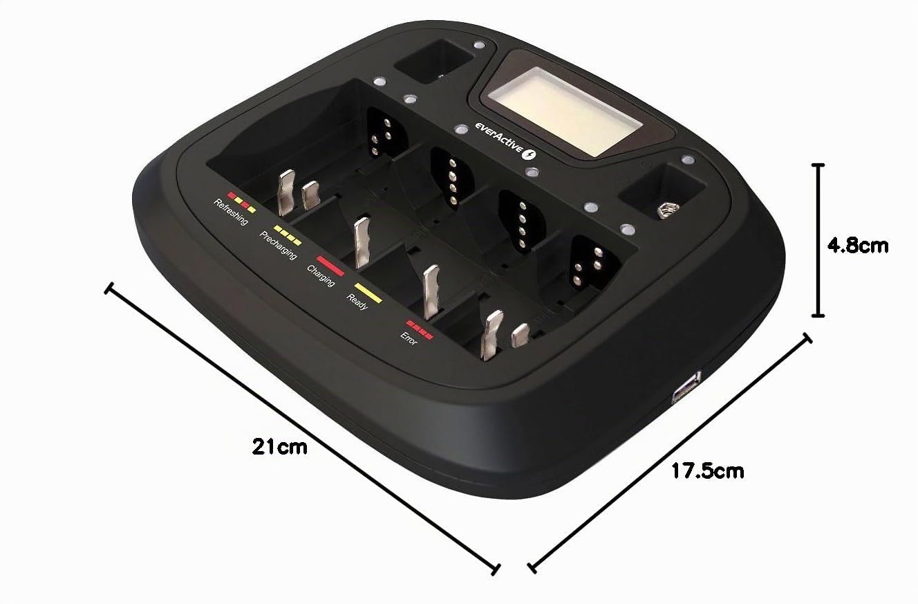 everActive Ladegerät NC-900U für 8 Akkus AAA AA C D 9V, universal, schnell, LCD