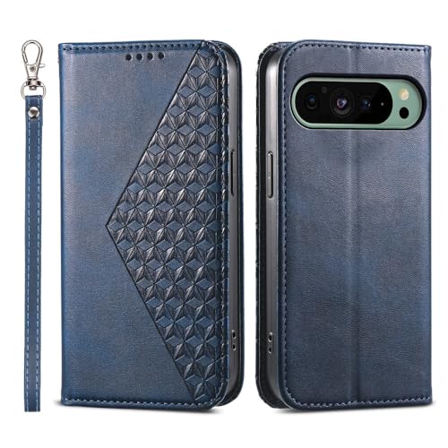 Housse Google Pixel 9 bleue en cuir, le compagnon idéal de vos sorties