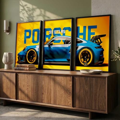 Image of HOTHOUSE Big Porsche Cars Framed Posters Gift Items for Boys Room Wall Decoration Bedroom Living Room Office Studio Decor | Car Poster Frame for Wall Decor Set Of 3 Size (10 X 13 inch)