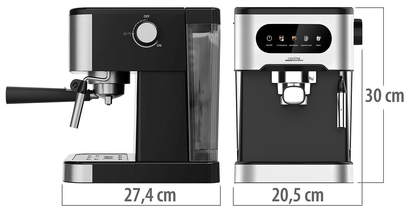 Machine à expresso porte-filtre avec mousseur à lait et réservoir à lait [Cucina di Modena]