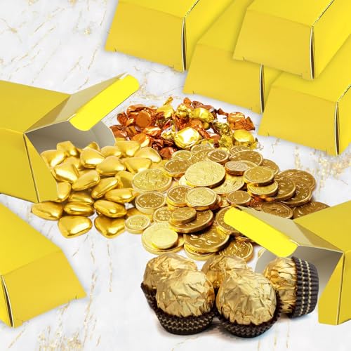 20 Stück Goldbarren Süßigkeiten Boxen, Gefälschte Goldbarren Geschenkbox für Kindergeburtstag, Hochzeit und Party, Piratenschatz Gastgeschenk Schachtel, Einfach zu Falten und Umweltfreundlich