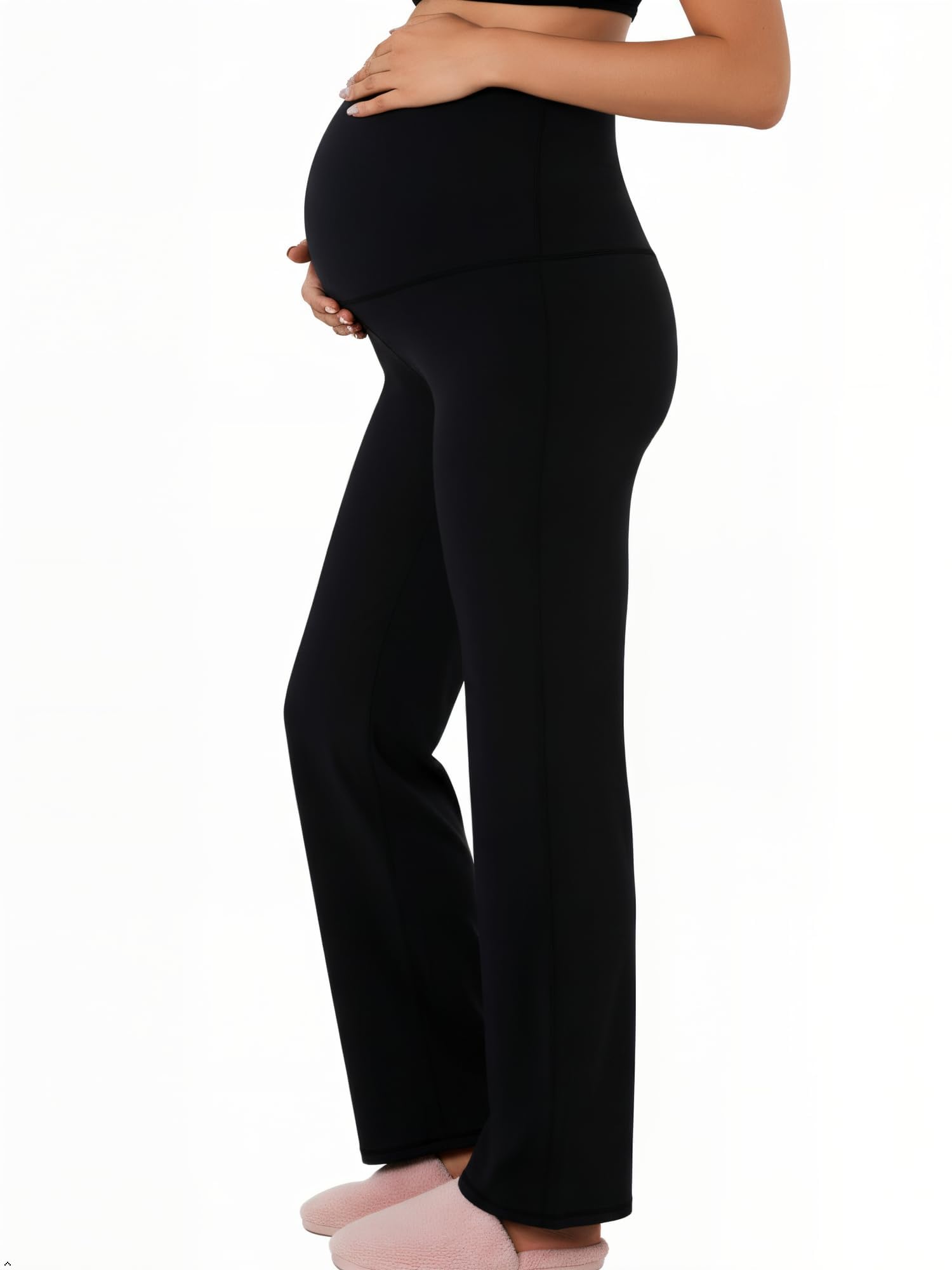 Sunzel Fleece-gefütterte Umstandshose für Damen, über dem Bauch, weites Bein, Schwangerschaftshose für Winter, Lounge, Yoga