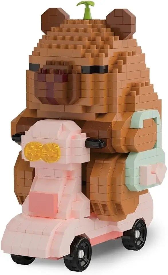 Capybara Mini Building Blocks Set for Creative Assembly and Collecting, Micro Animal Construction Toy with Capybara Riding Motorcycle Design for Kids Age 8+ and Adults