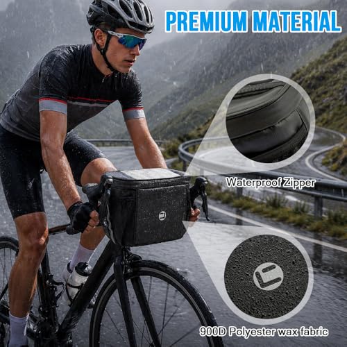 Image of WOTOW Bike Handlebar Insulated Bag, Bike Front Phone Bag Cooler Storage Pouch With TPU Touch Screen Insulation Bicycle Frame Bag Strap On Cycling Accessories for Outdoor Hiking Travel Assistants