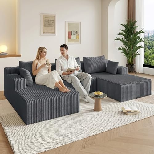 Image of 107 inch Modular Sectional Sleeper Sofa, Boneless Cloud Couch for Living Room, U Shaped 3 Seat Sofa with Deep Seat, Free Combination, Couch in a Box, No Assembly Required (Dark Grey)