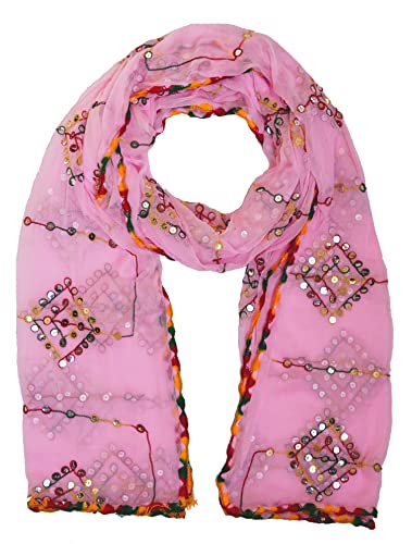 Dupatta en mousseline de soie brodée pour femme foulard rose