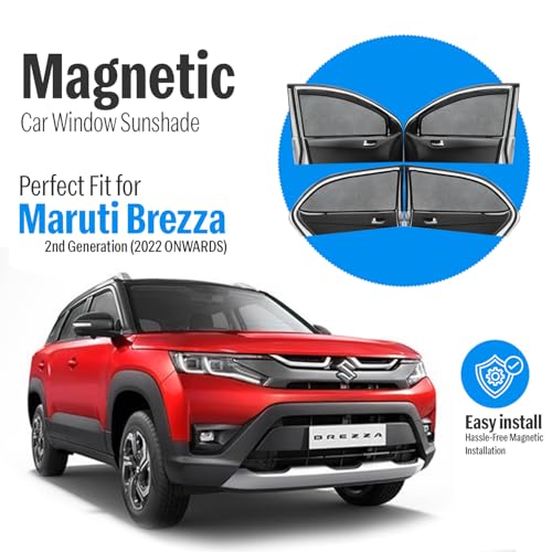 Image of Autofact Magnetic Car Sunshades Compatible with Maruti Brezza (2016 to 2021) (Set of 4) - Easy Installation, UV Protection, Keeps Car Cool (Front 2 with Zippers, Rear 2 Without Zippers)
