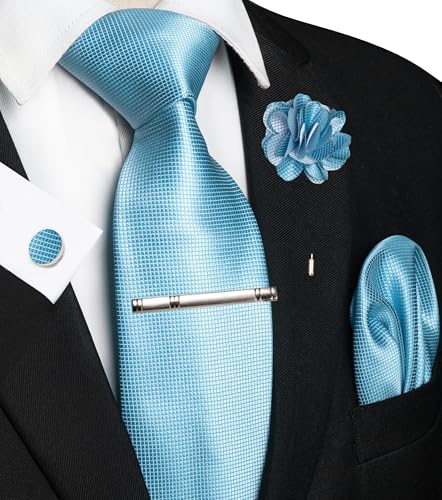 Image of JEMYGINS Mens Tie and Pocket Square,Lapel Pin,Cufflinks,Tie Clip Sets with Gift Box 5PCS
