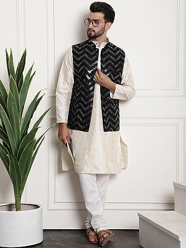 Image of SOJANYA (Since 1958 Men's Silk Blend Kurta and Pyjama with Nehru Jacket