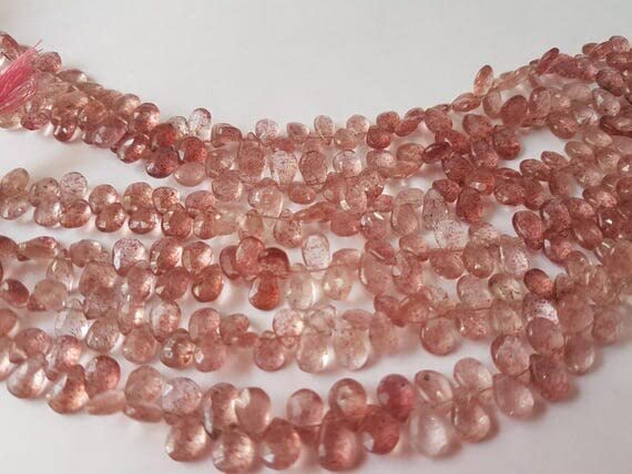 LKBEADSStrawberry Quartz Faceted Pear Briolette 7x9MM , 10" Strand