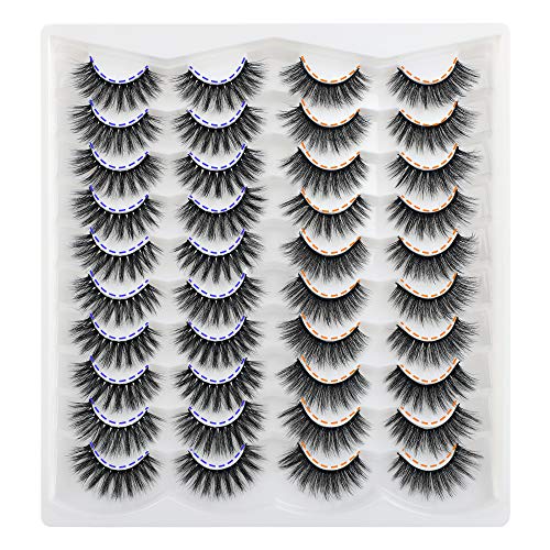 JIMIRE 20 Pairs 2 Styles Mixed False Eyelashes Fluffy Natural Eyelashes 3D Volume Faux Mink Lashes Pack